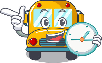 With clock school bus character cartoon vector