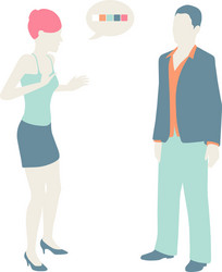 Women and men communicate flat design pastel vector