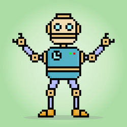 8 bit pixel robot for game assets vector image