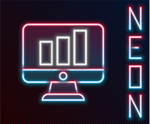 Glowing neon line computer monitor with graph vector
