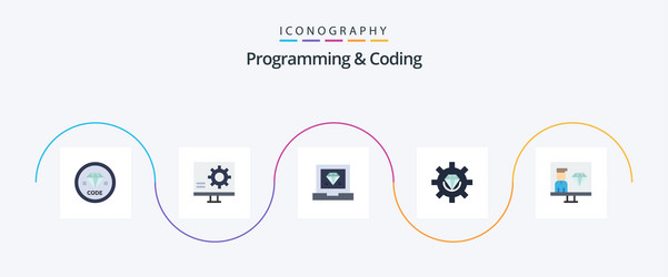 programming and coding flat 5 icon pack including vector