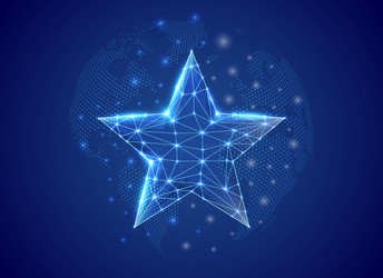 Star 3d low poly symbol with blue world map vector