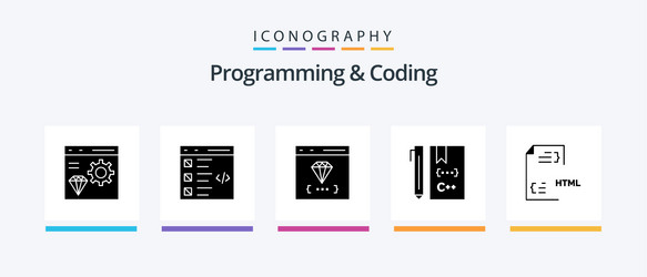 programming and coding glyph 5 icon pack vector image