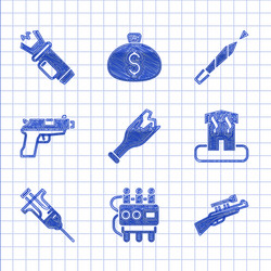 set broken bottle as weapon dynamite and timer vector image