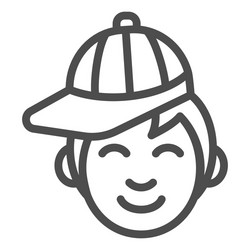 Boy with cap line icon young man wearing baseball vector