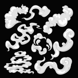 Cartoon white different steam clouds element set vector