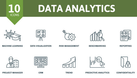data analytics thin line icon set machine vector image