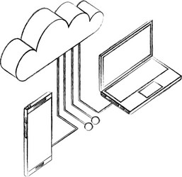 Laptop smartphone cloud computing connection vector