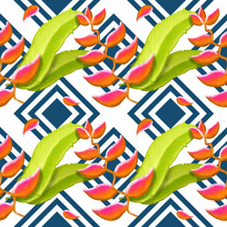 pink orange green leaf on blue geometric ethnic Vector Image