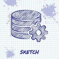 sketch line setting database server icon isolated vector image