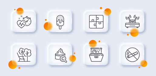 puzzle ice cream and wifi line icons pack vector