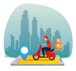 man with motorcycle and boxes packages vector