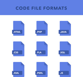 Set of code file formats and labels in flat icons vector