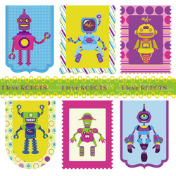 set of tags - cute little robots vector