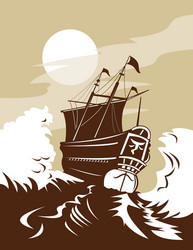 galleon sailing ship at sea Vector Image