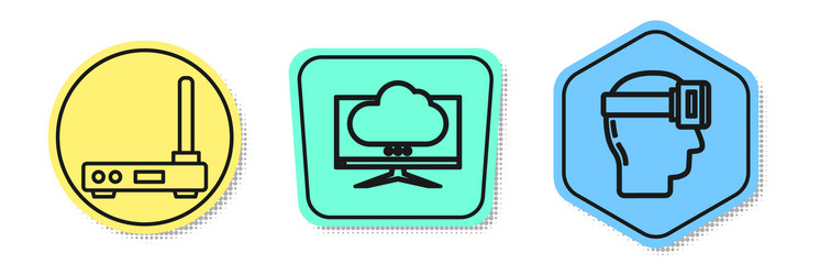 set line router and wi-fi signal computer monitor vector image