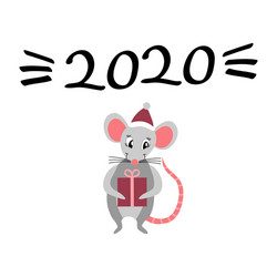 cute rat with new year present and lettering Vector Image