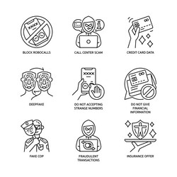 Call center scam icon set Royalty Free Vector Image