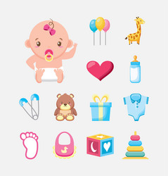 Bundle cute girl and baby accessories vector