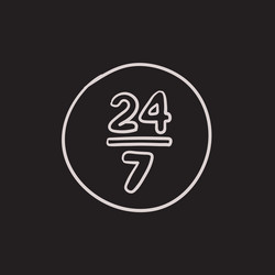 Open 24 hours and 7 days in wheek sketch icon vector