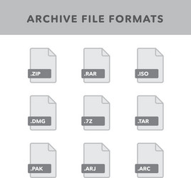 Set of archive file formats and labels in flat vector