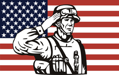 Soldier Saluting with Flag Vector Image