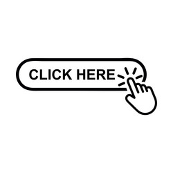 Click here button with hand pointer clicking flat vector