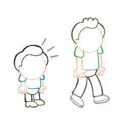 hand-drawn cartoon of short man look and envy vector