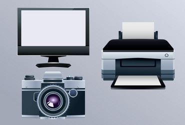 Printer hardware machine with monitor and camera vector