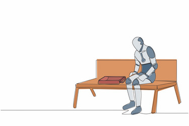Single continuous line drawing robot sit at bench vector