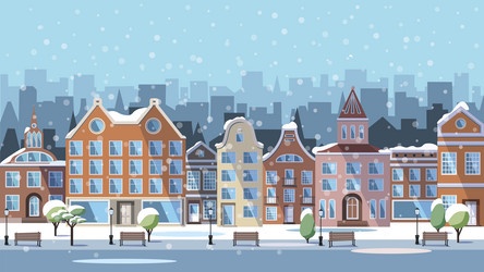 Winter european city - houses and shops a park vector