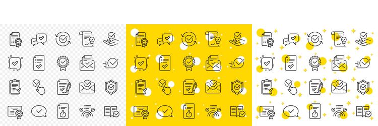 approve line icons set of check list certificate vector