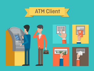 atm and automated teller or cash machine clients vector