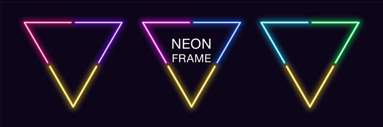 Neon triangle frame set triangular border vector