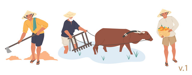 Indian farmer character set flat isolated Vector Image