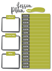 Green note daily lesson planner template Vector Image