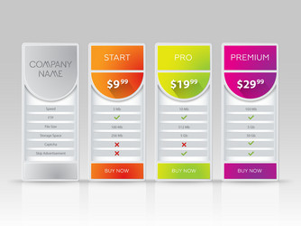 tablet with pricing list 3 versions comparison vector image