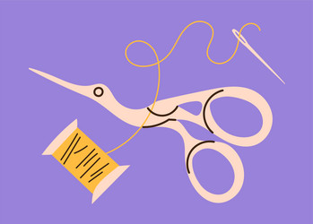 Scissors thimble and needle thread gold design Vector Image