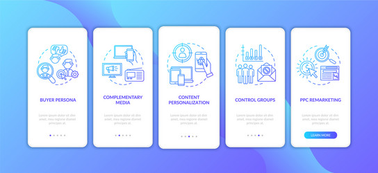 Social media marketing onboarding mobile app page vector