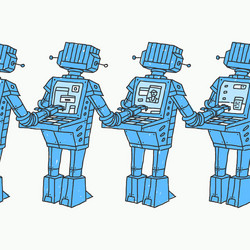 Group of robots and personal computer vector