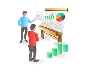 isometric concept team analyzing business data vector