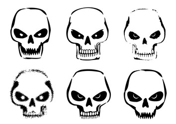 Different styles of scary skulls set vector