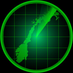 Radar screen with the silhouette of norway vector