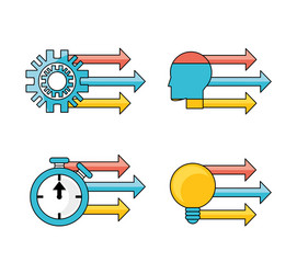 set data process with teamwork development vector image
