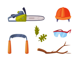 Wood chopping equipment with saw helmet vector