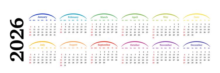 2026 Calendar - White Background Royalty Free Vector Image
