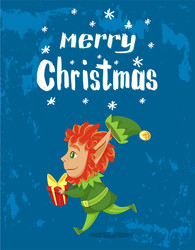 Merry christmas elf with gift greet holiday vector