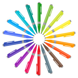 set of multicolored pens placed in a circle vector image