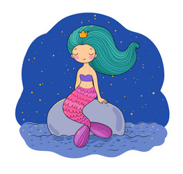 cute cartoon mermaids sitting on a stone siren Vector Image