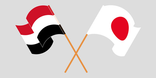 Crossed and waving flags yemen japan vector